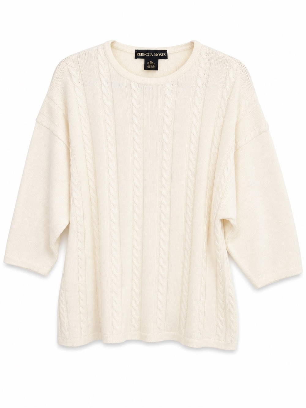 Vintage Rebecca Moses Italy Sweater Large White Cream Wool Cable Knit Oversized